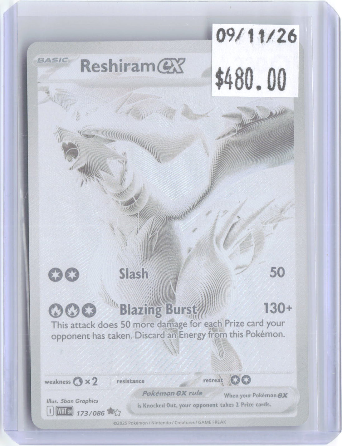 Reshiram ex 173/086 Holo Secret Rare White Flare Pokemon Near Mint