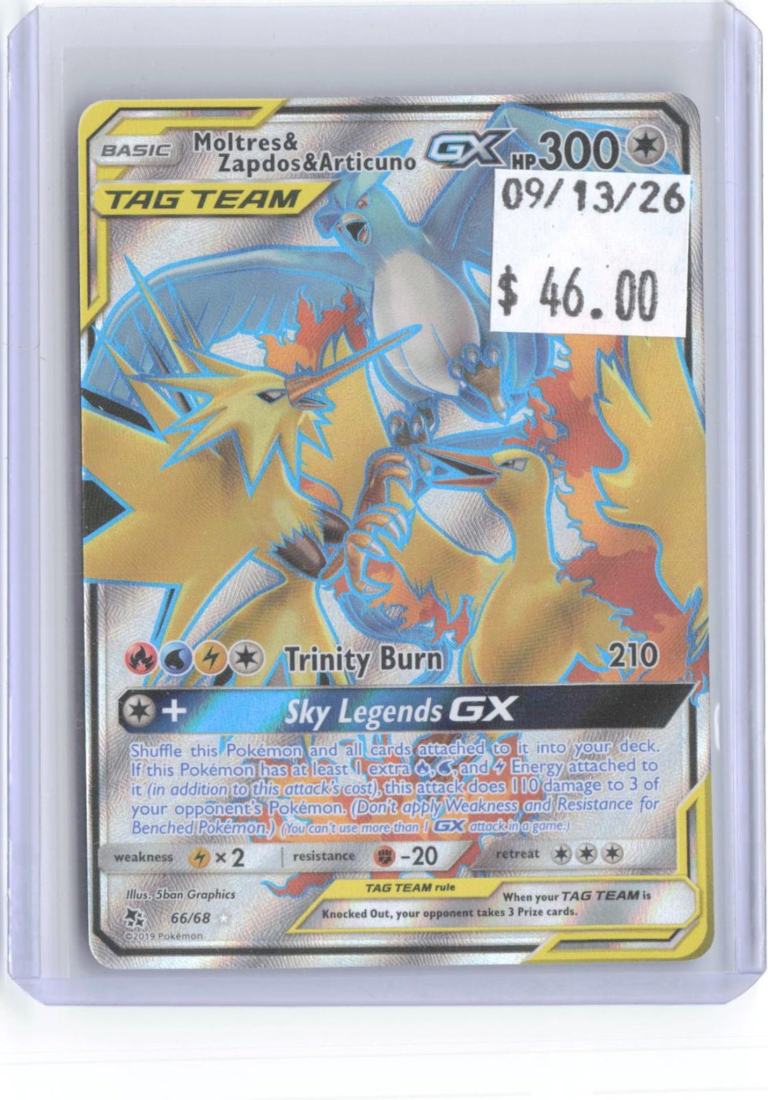Moltres & Zapdos & Articuno GX 66/68 Ultra Rare Hidden Fates Pokemon Holo NM