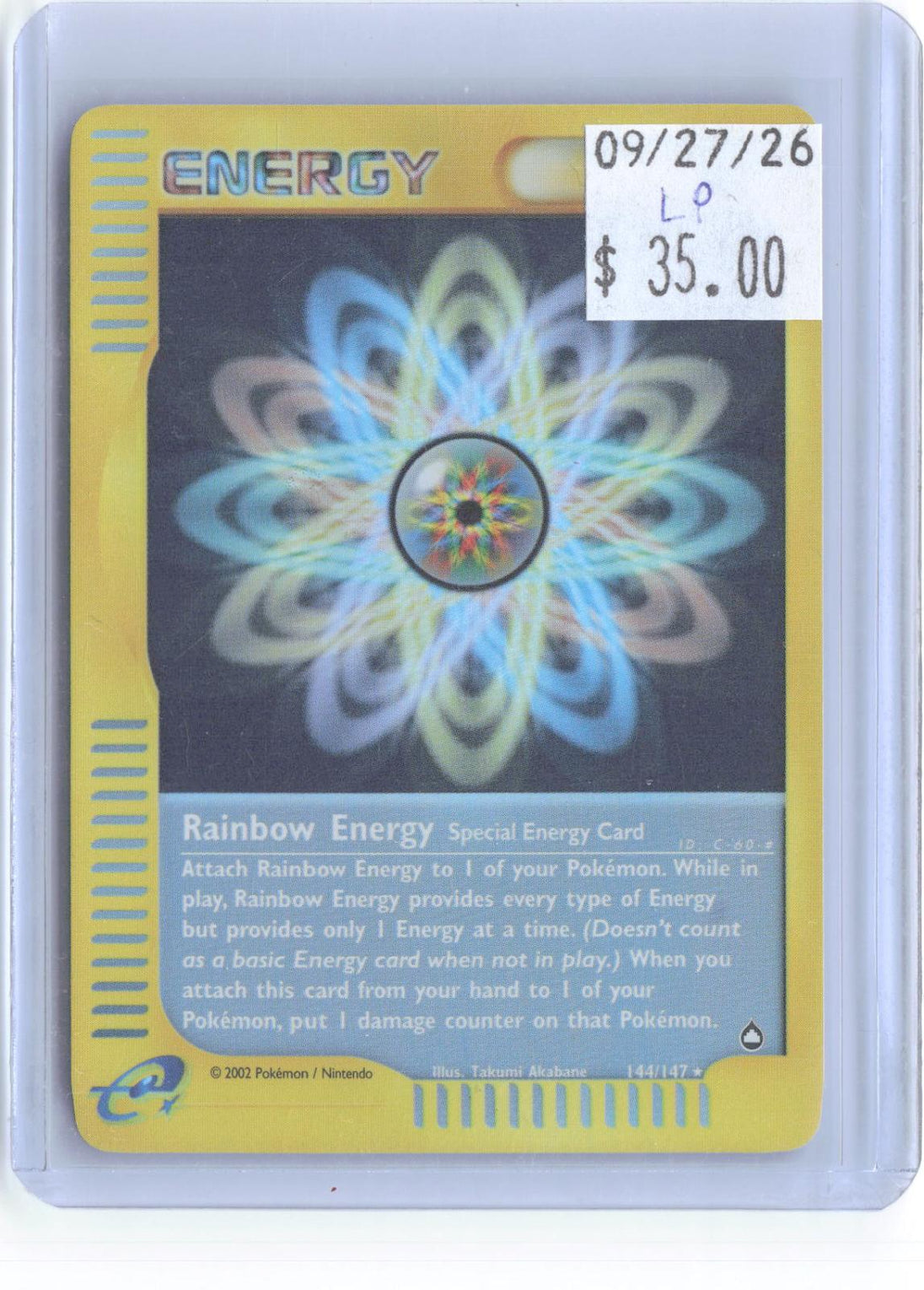Rainbow Energy 144/147 Rare Aquapolis Pokemon Reverse Holo Lightly Played