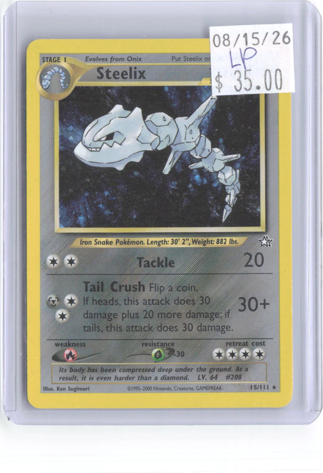 Steelix 15/111 Rare Neo Genesis Pokemon Unlimited Holo Lightly Played