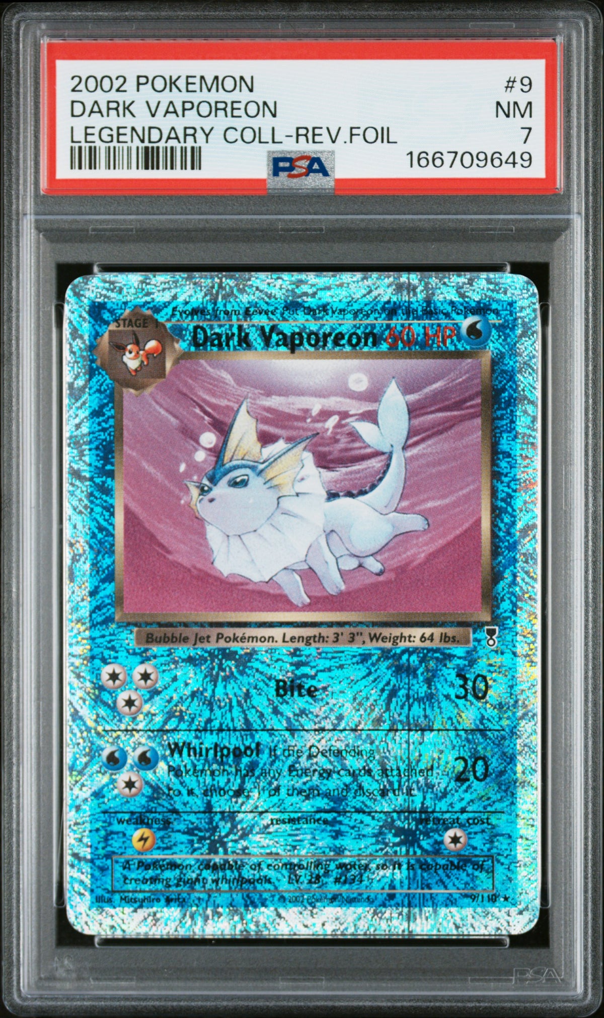 Dark Vaporeon Reverse Holo 9 Legendary Coll. Pokemon PSA 7 Near Mint