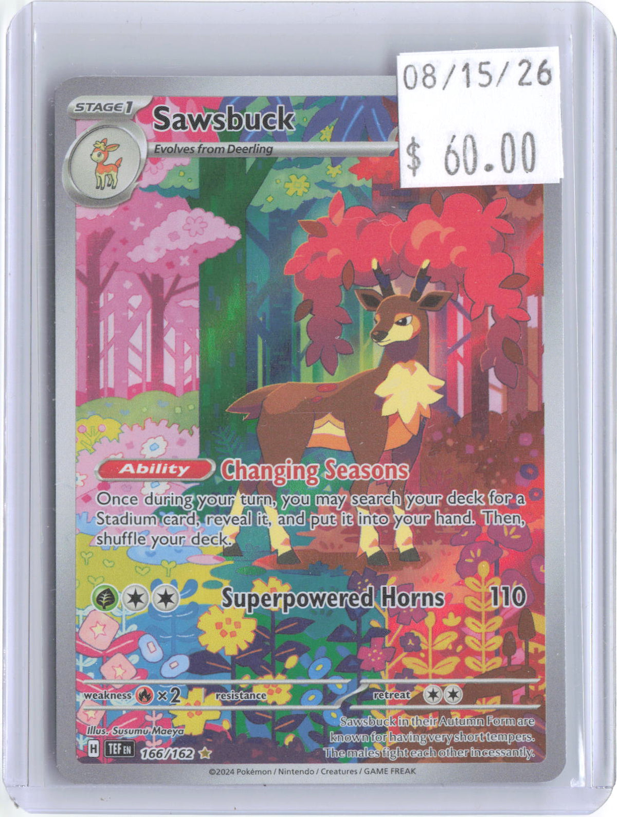 Sawsbuck 166/162 Illustration Rare Temporal Forces Pokemon Holo Near Mint
