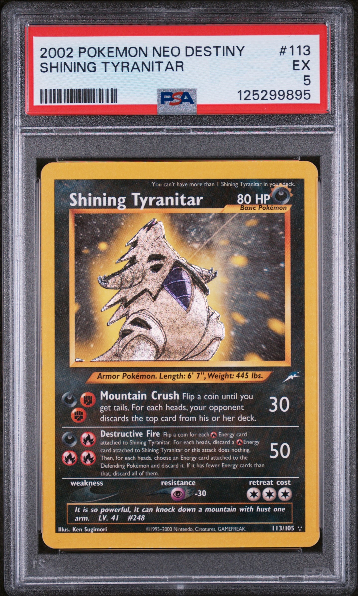 Shining Tyranitar 113/105 Neo Destiny Pokemon PSA 5