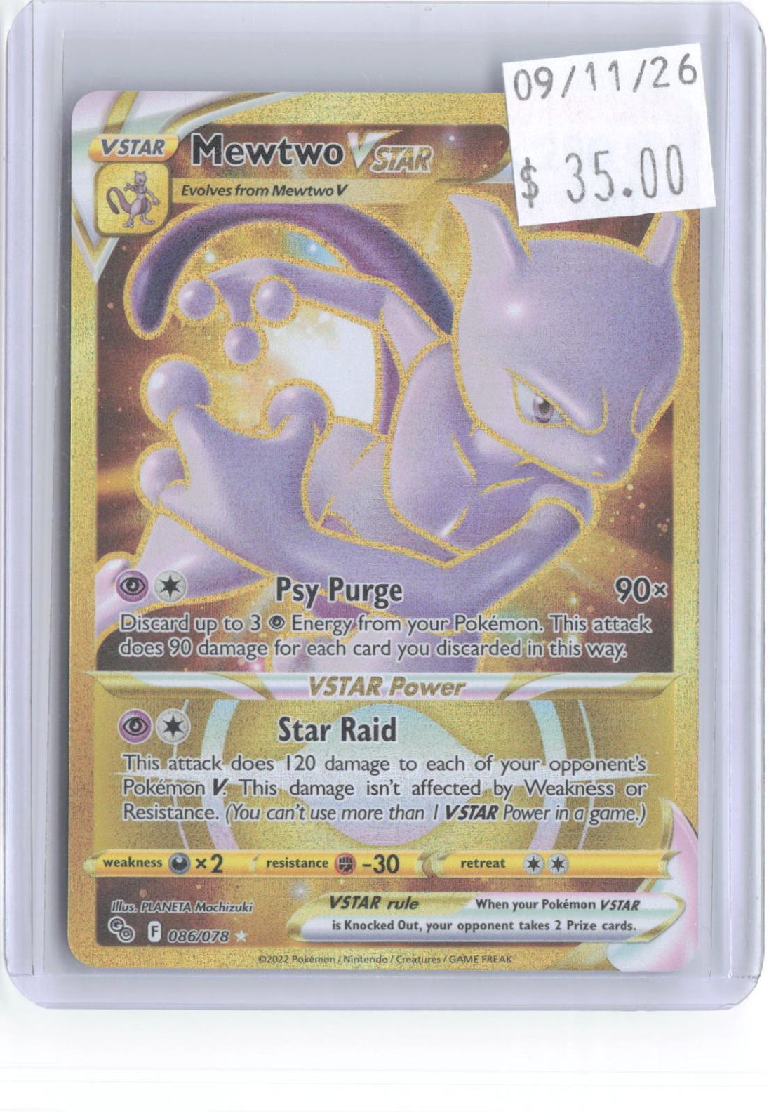 Mewtwo VSTAR 086/078 Secret Rare Pokemon GO Pokemon Holo Near Mint