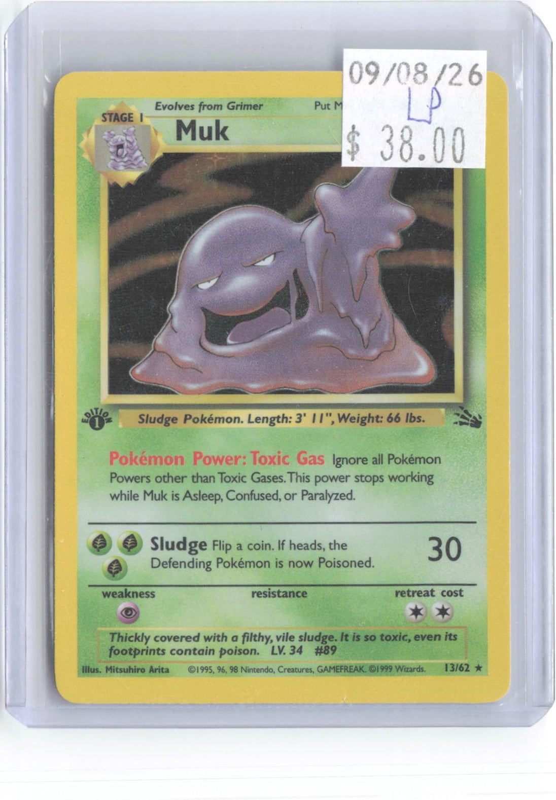Muk 13/62 Rare Fossil Pokemon 1st Edition Holo Lightly Played