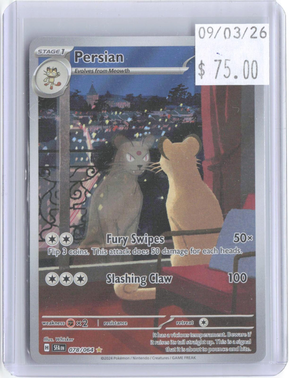 Persian 078/064 Illustration Rare Shrouded Fable Pokemon Holo Near Mint