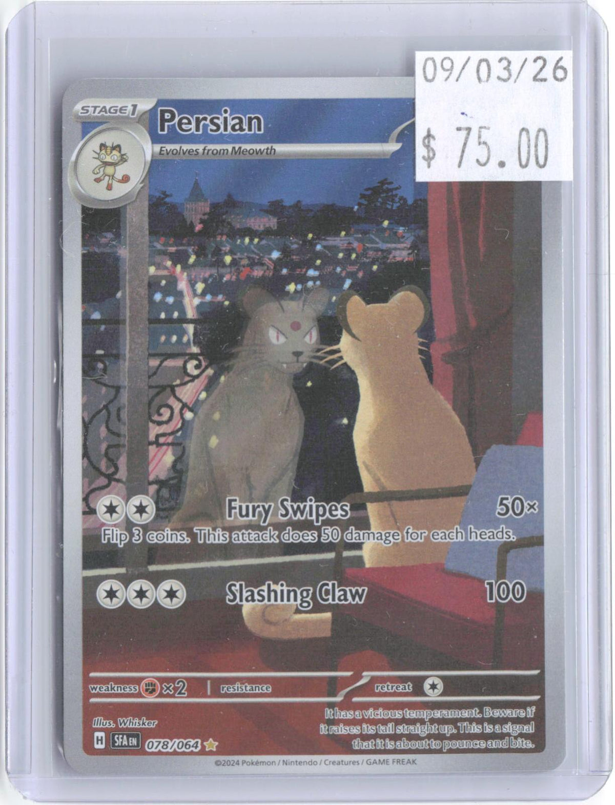 Persian 078/064 Illustration Rare Shrouded Fable Pokemon Holo Near Mint