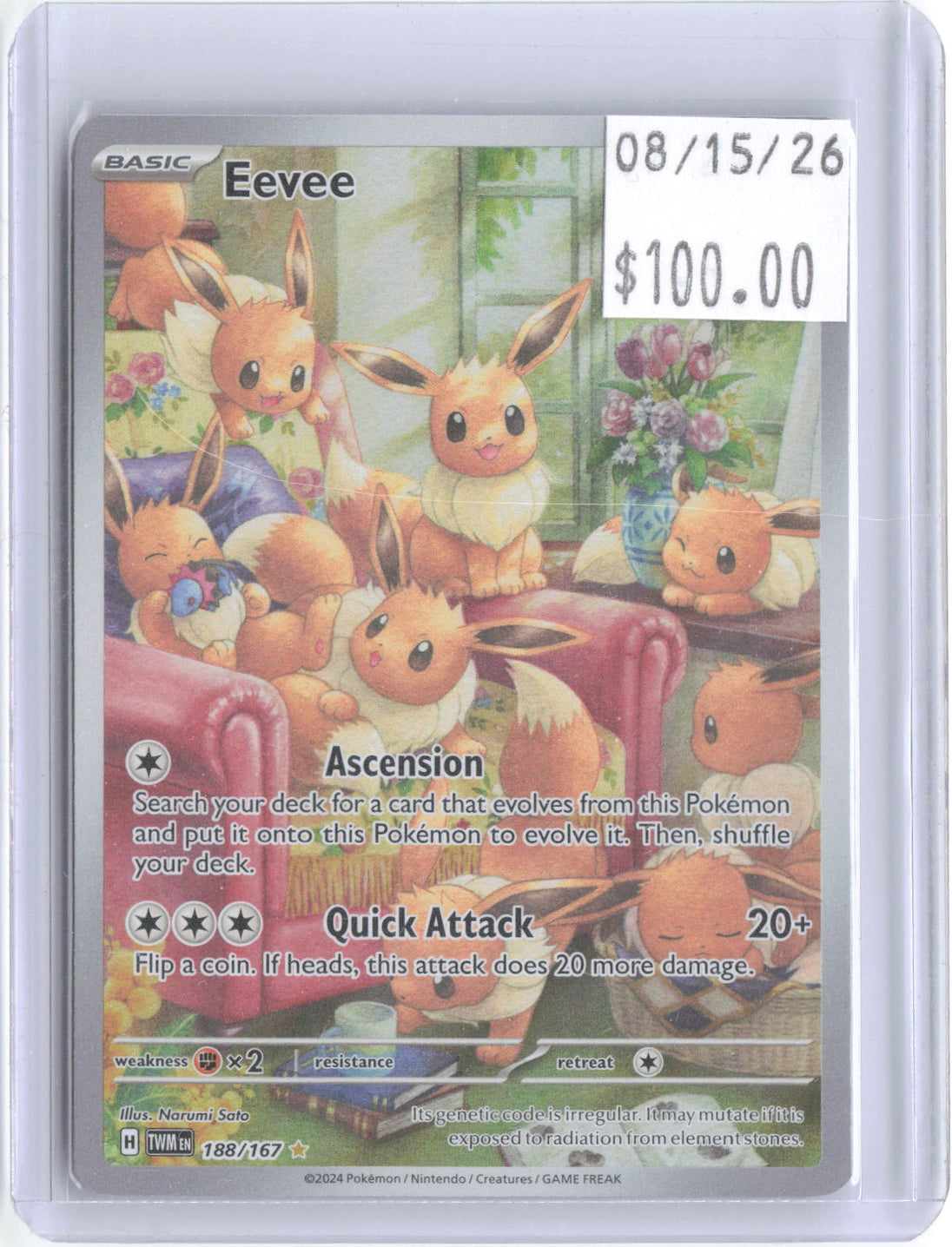 Eevee 188/167 Illustration Rare Twilight Masquerade Pokemon Holo Near Mint