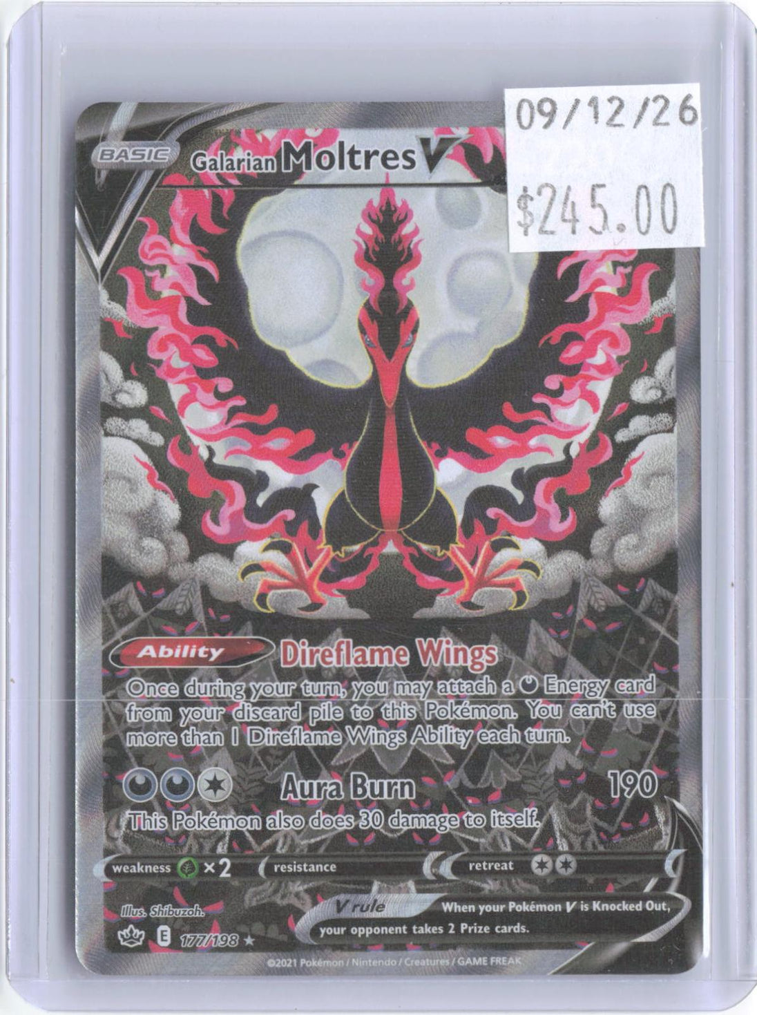 Galarian Moltres V 177/198 Ultra Rare Chilling Reign Pokemon Holo Near Mint