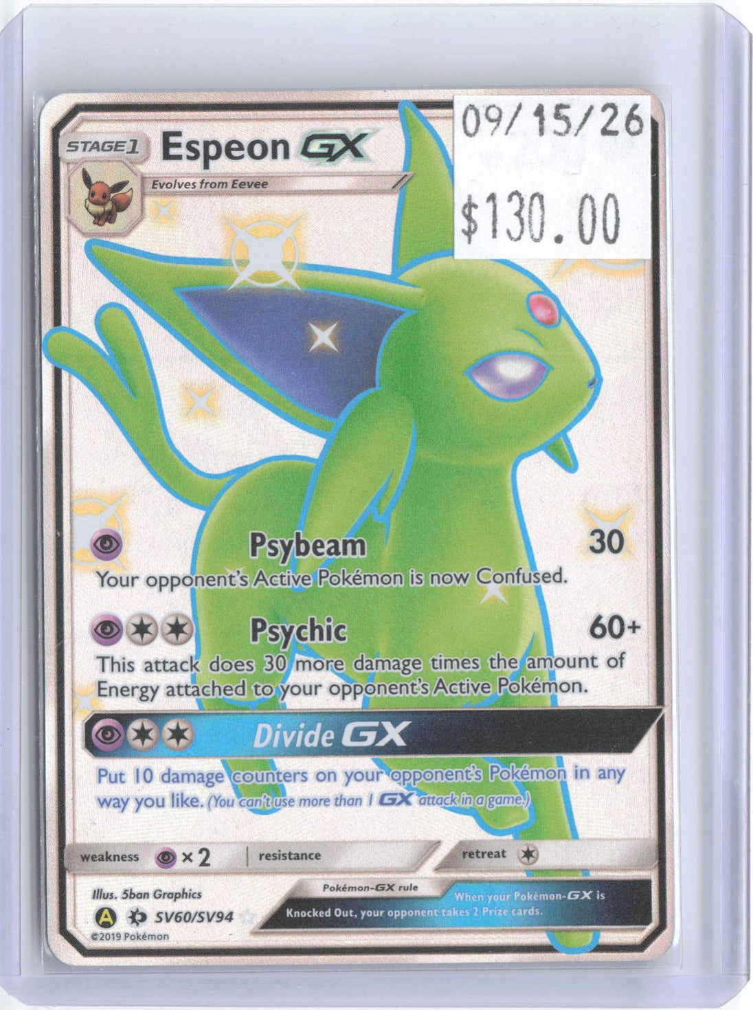 Espeon GX SV60/SV94 Shiny Ultra Rare Hidden Fates Shiny Vault Pokemon Holo NM