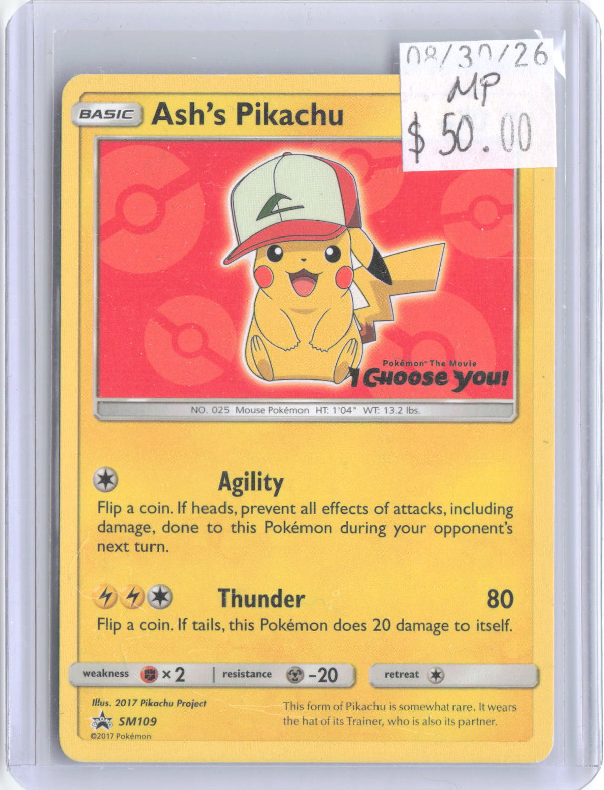 Ash's Pikachu - SM109 Promo Sun & Moon Promo Pokemon Moderately Played