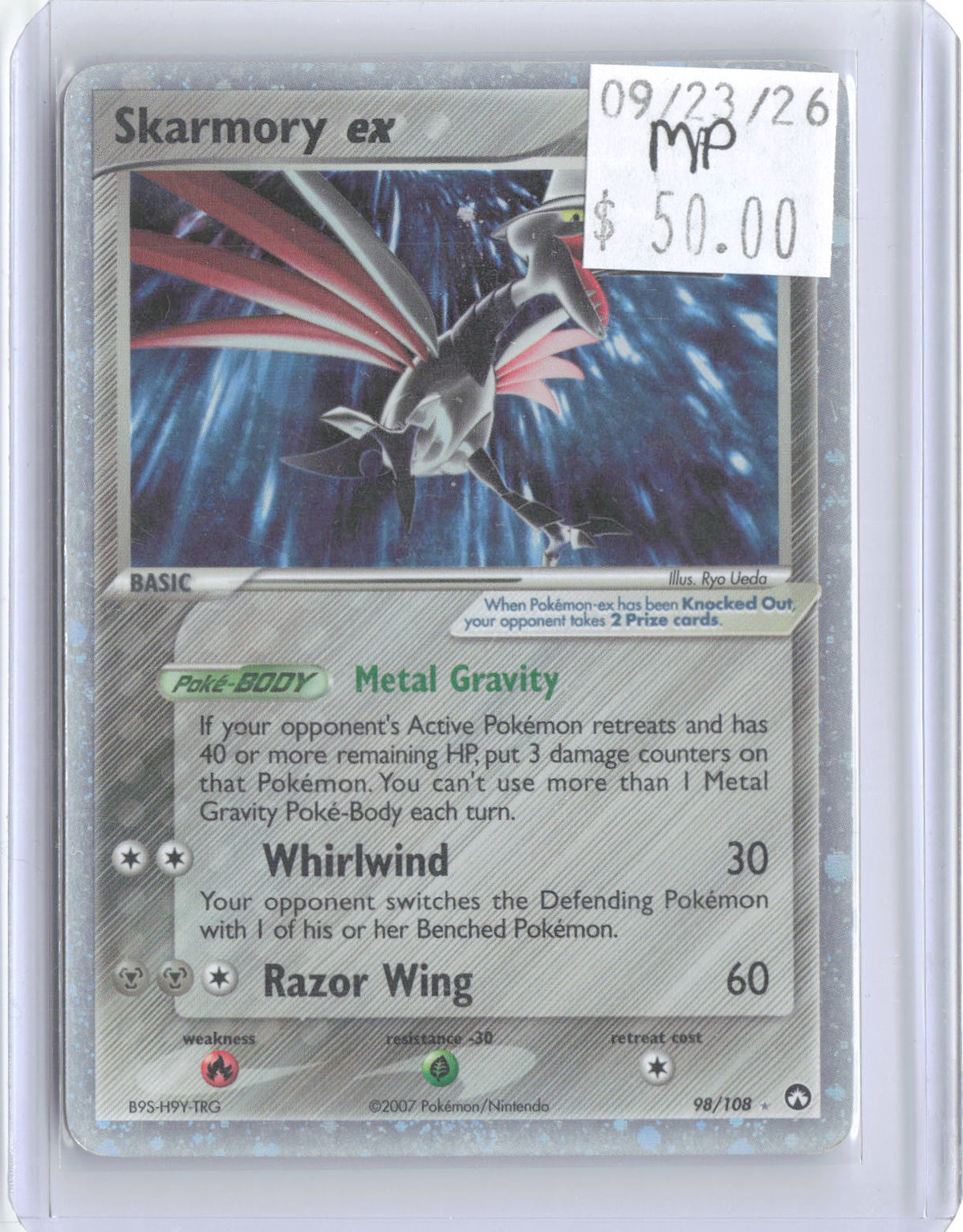 Skarmory ex 98/108 Holo Ultra Rare Power Keepers Pokemon Moderately Played