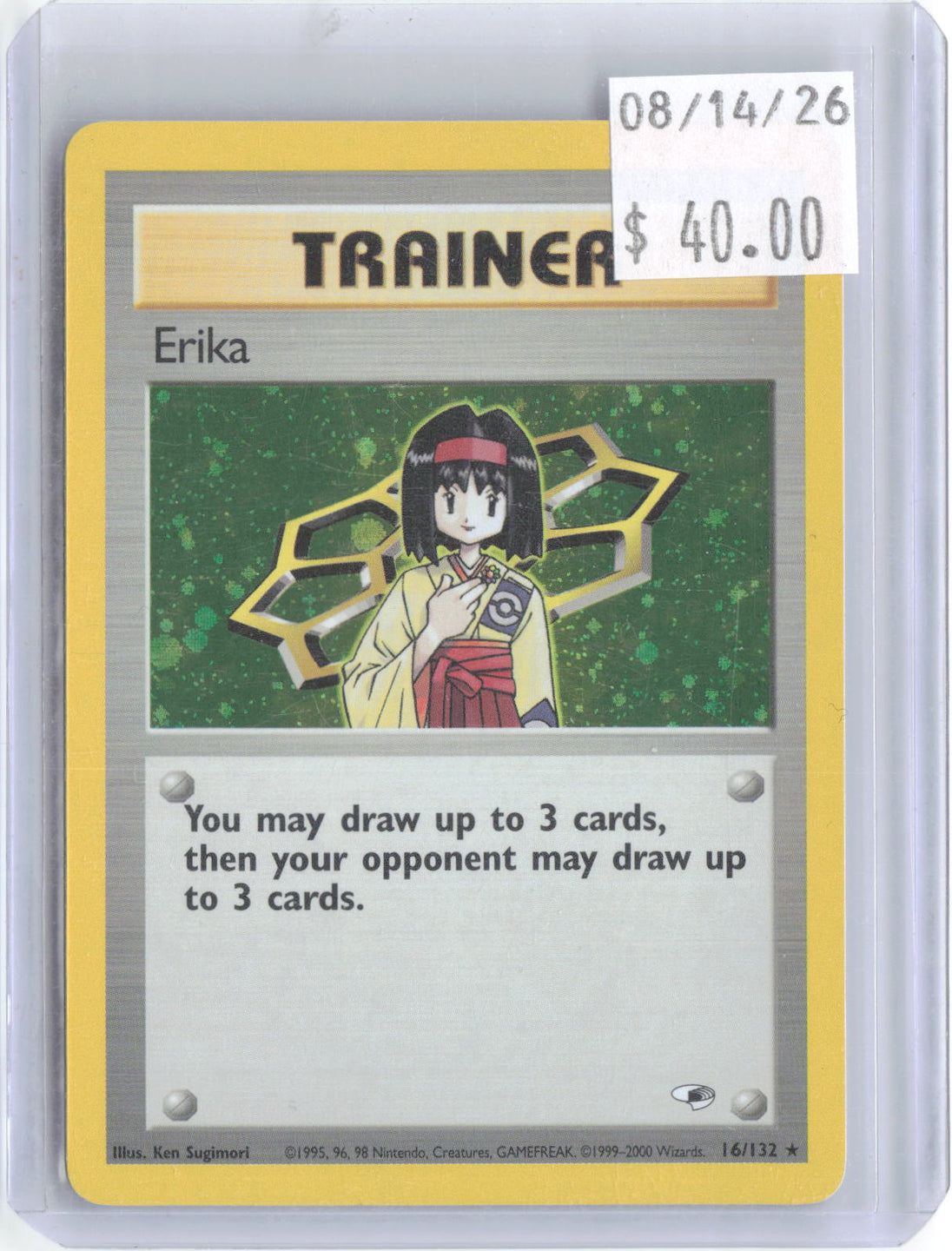Erika 16/132 Rare Gym Heroes Pokemon Unlimited Holo Near Mint