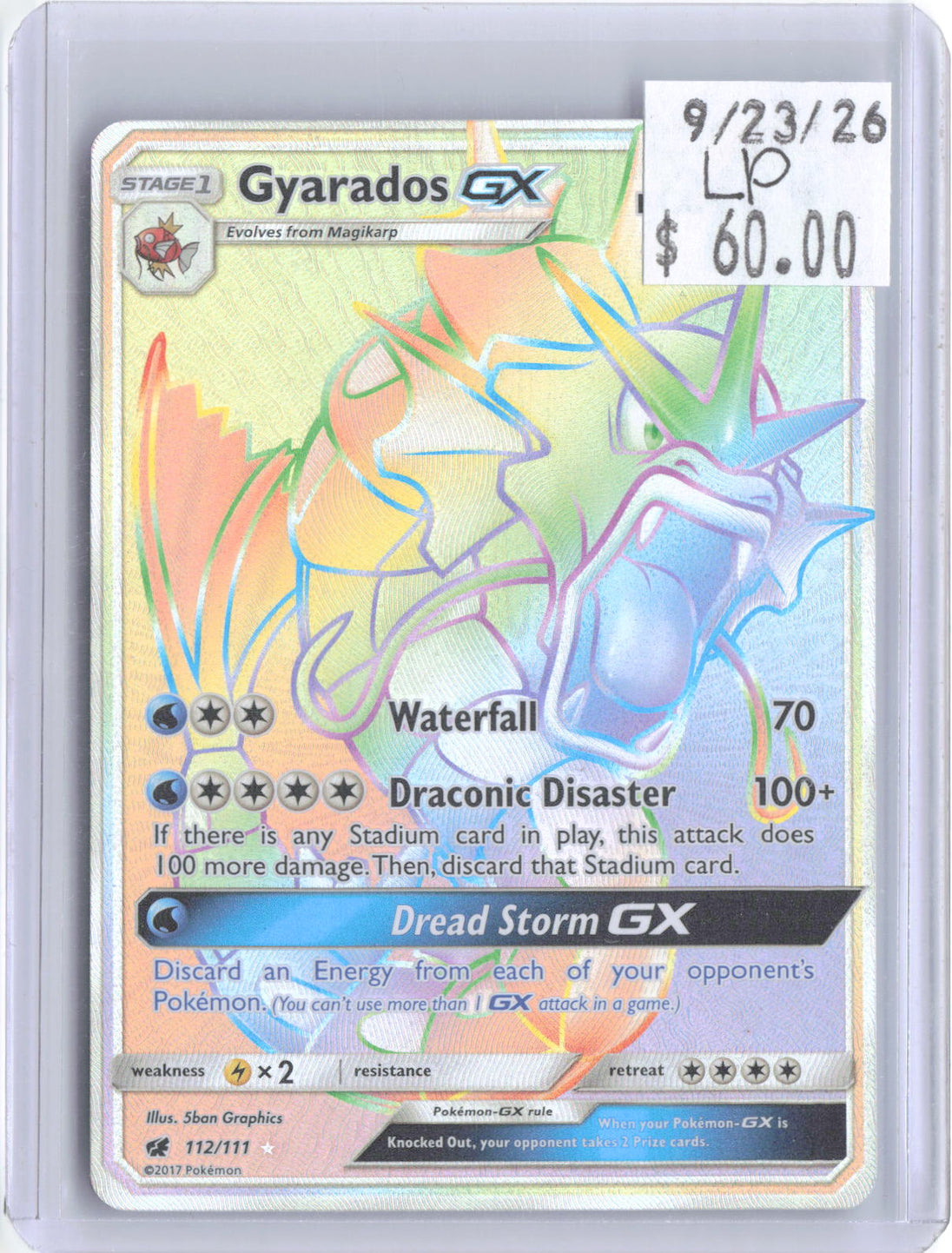 Gyarados GX 112/111 Rainbow Rare Crimson Invasion Pokemon Holo Lightly Played