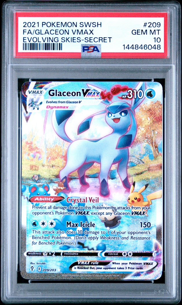 Glaceon Vmax 209/203 Secret Evolving Skies Pokemon PSA 10