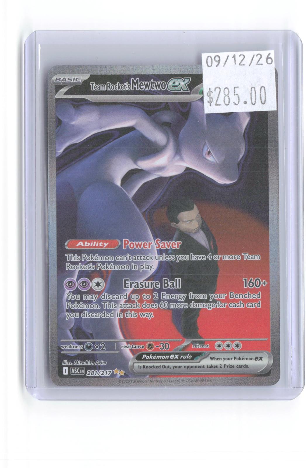 Team Rocket's Mewtwo ex 281/217 Ascended Heroes Pokemon Holo NM