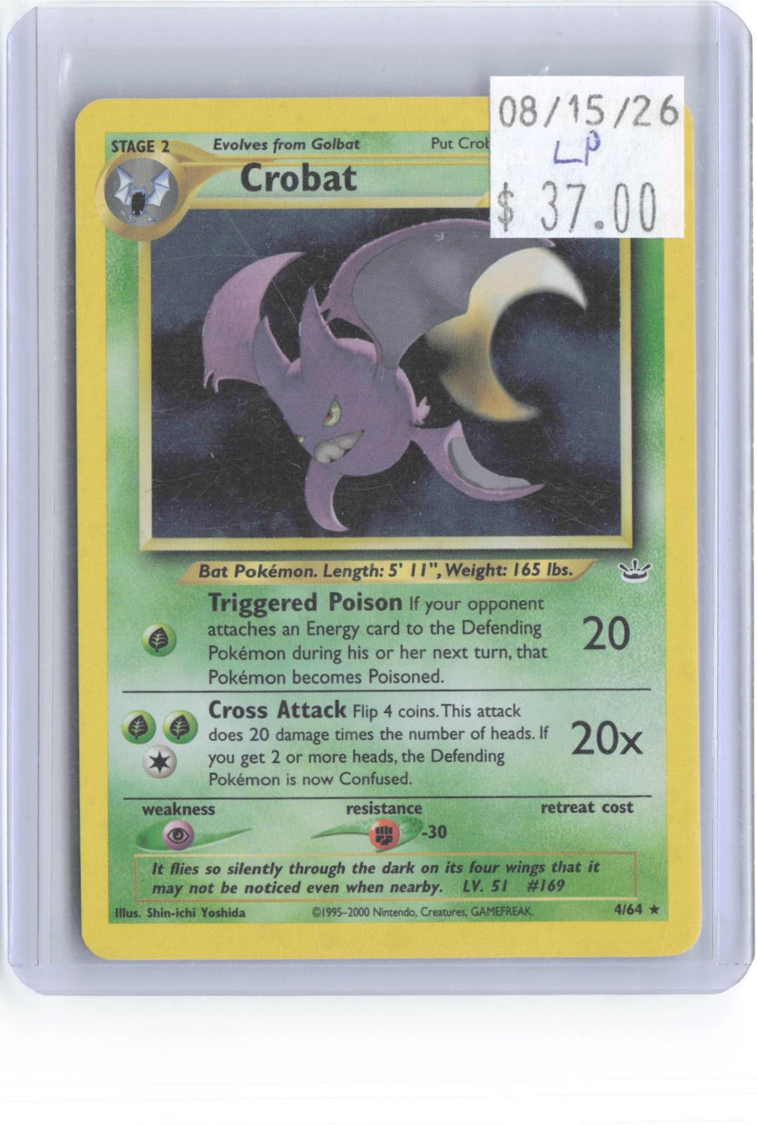 Crobat 4/64 Rare Neo Revelation Pokemon Unlimited Holo Lightly Played