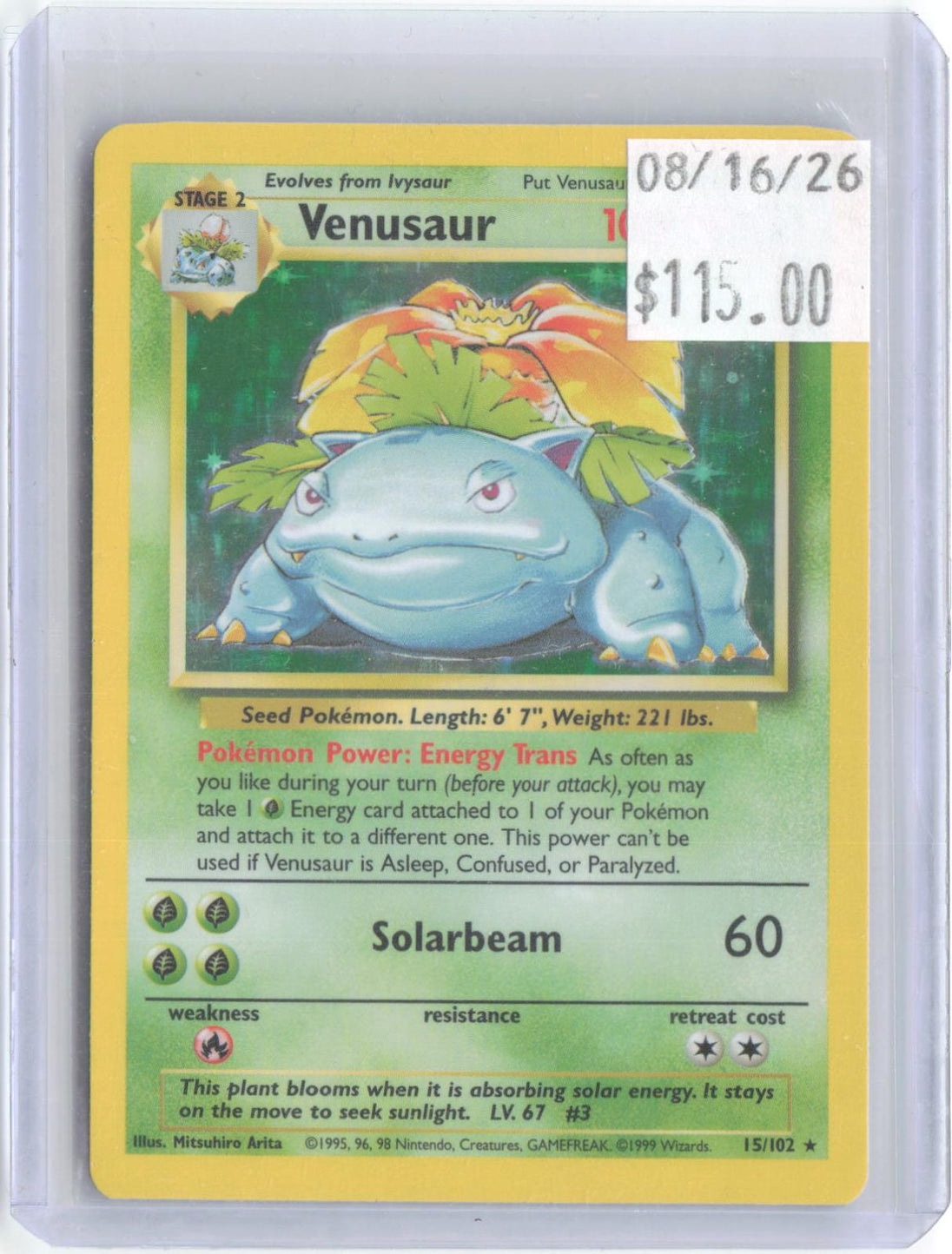 Venusaur 15/102 Holo Rare Base Set Unlimited Pokemon Lightly Played