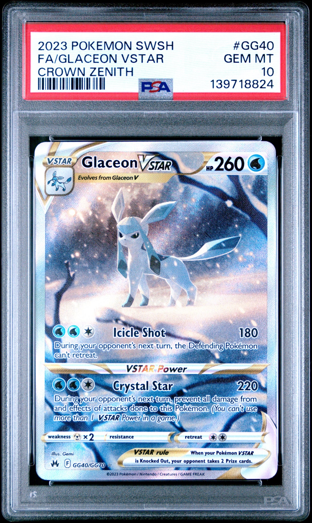 Glaceon Vstar GG40/GG70 Sword Shield Crown Zenith Pokemon PSA 10