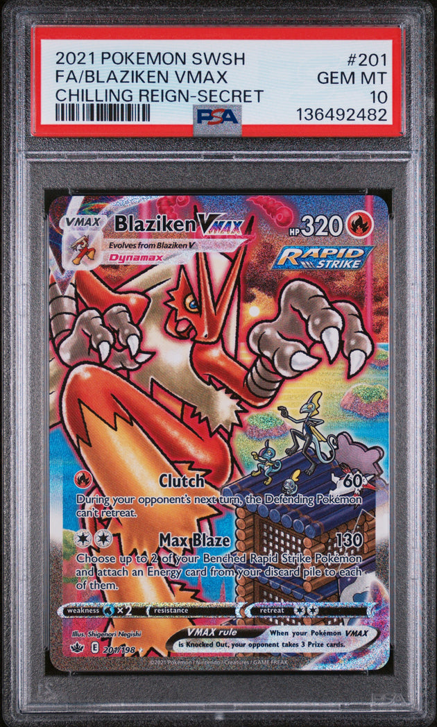 Blaziken Vmax 201/198 Secret Chilling Reign Pokemon PSA 10