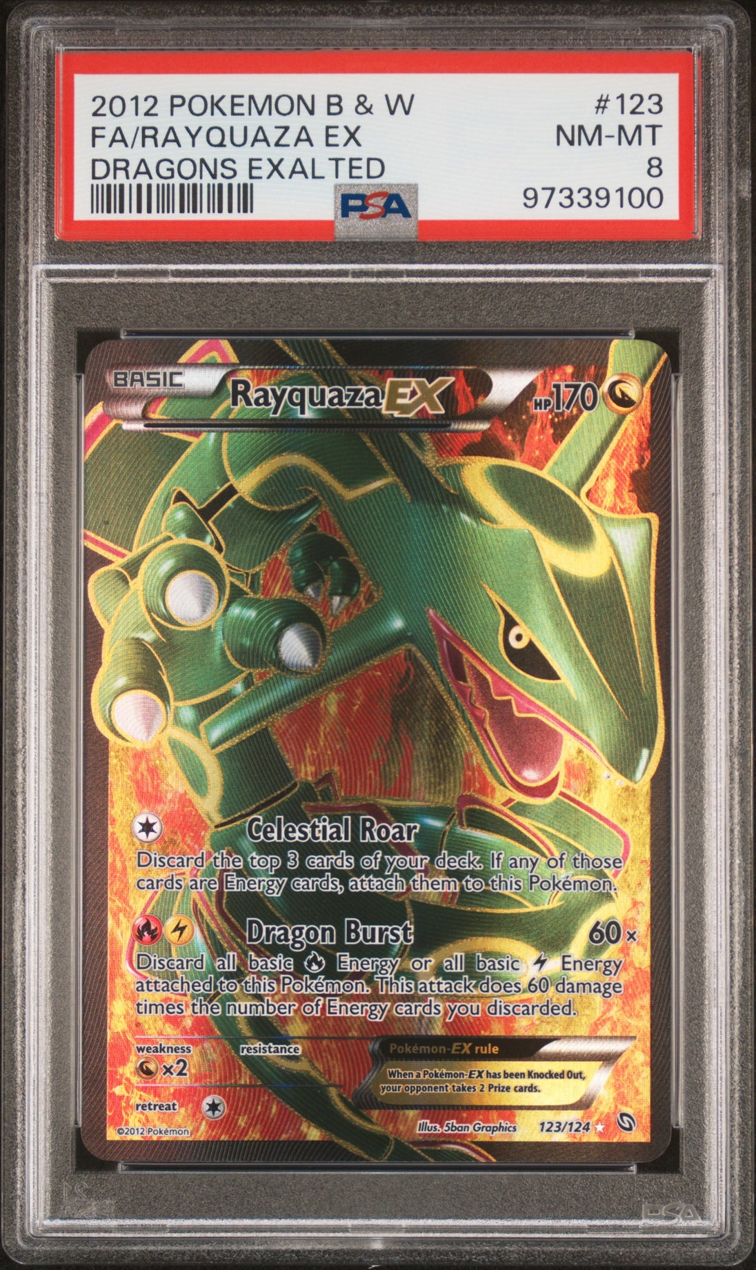 Rayquaza EX 123/124 Dragons Exalted Pokemon PSA 8