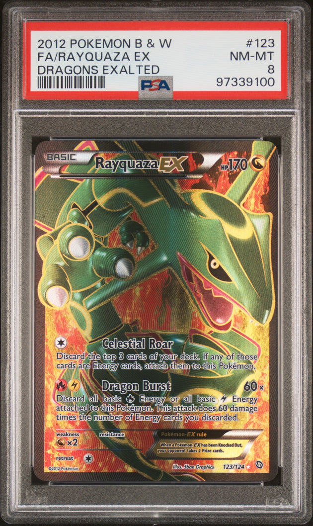 Rayquaza EX 123/124 Dragons Exalted Pokemon PSA 8