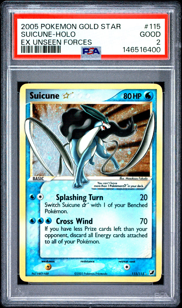 Suicune Holo 115/115 Gold Star Unseen Forces Pokemon PSA 2