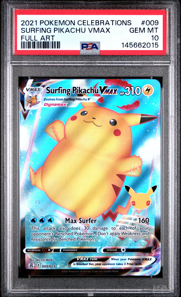Surfing Pikachu Vmax 009 Celebrations Pokemon PSA 10