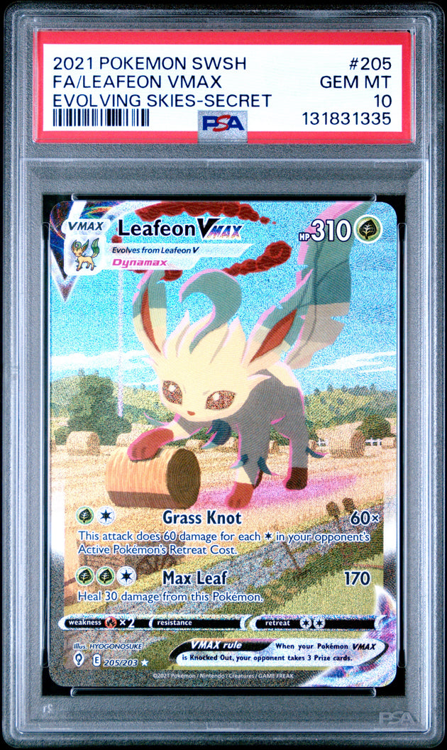 Leafeon Vmax 205/203 Secret Evolving Skies Pokemon PSA 10