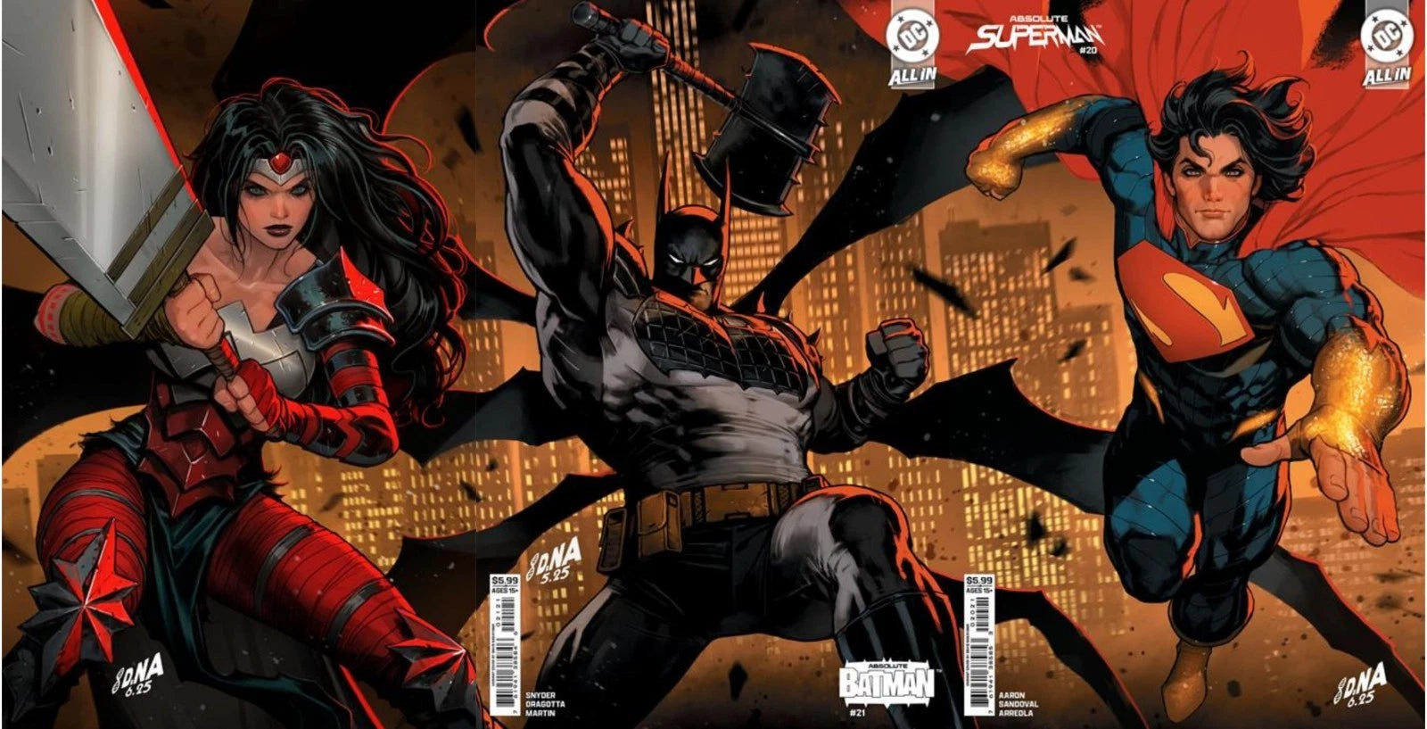 Absolute Batman #21,  Absolute Superman #20, Absolute Wonder Woman #21 David Nakayama Connecting Variant Set (presale)