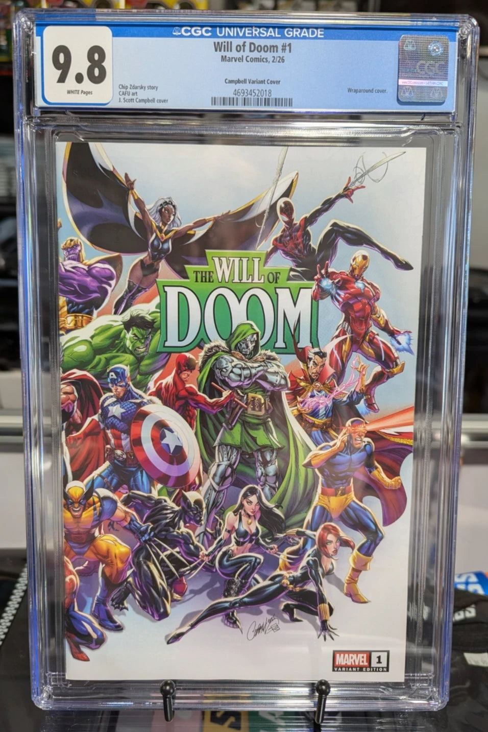CGC 9.8 The Will of Doom #1 J. Scott Campbell Wraparound Variant
