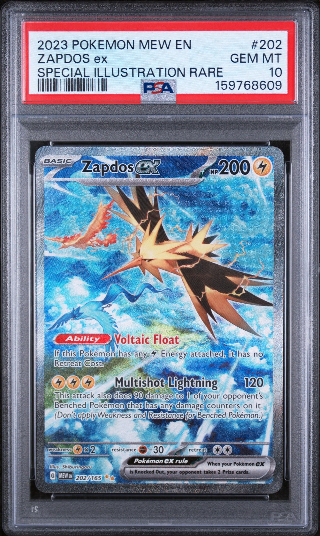 Zapdos EX 202/165 Special Illustration Rare 151 Pokemon PSA 10