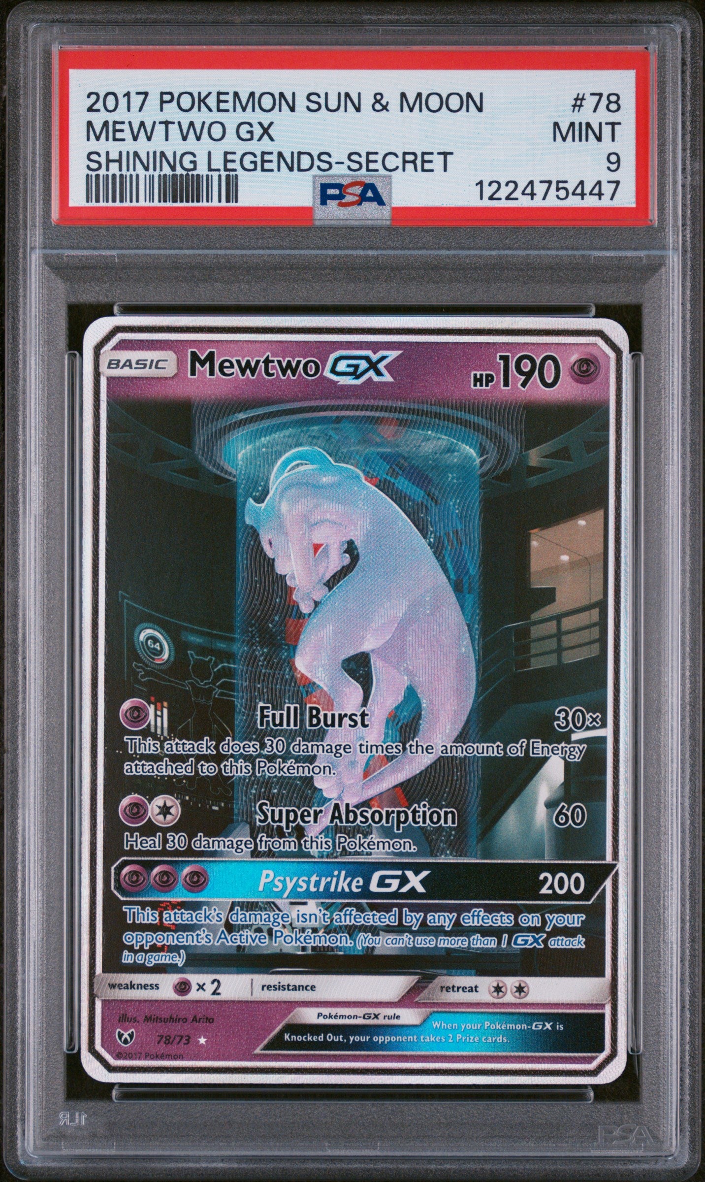 Mewtwo Gx 78/73 Secret Shining Legends Pokemon PSA 9