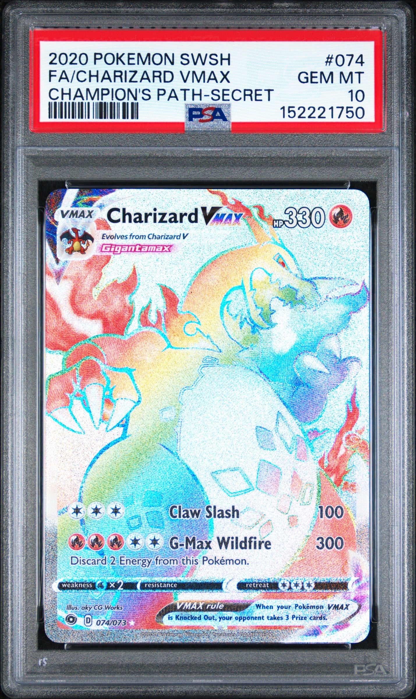 Charizard Vmax 074/073 Secret Champion's Path Pokemon PSA 10
