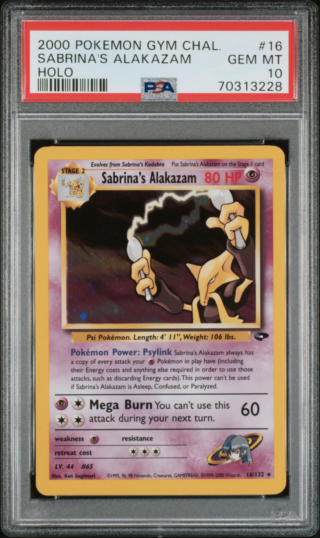 Sabrina's Alakazam 16/132 Holo Gym Challenge Pokemon PSA 10